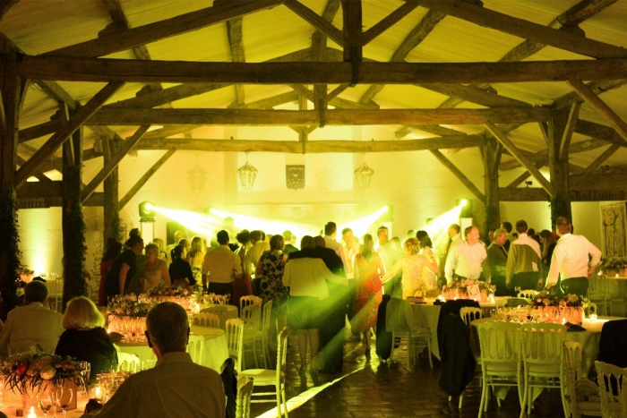 chateau wedding party lighting